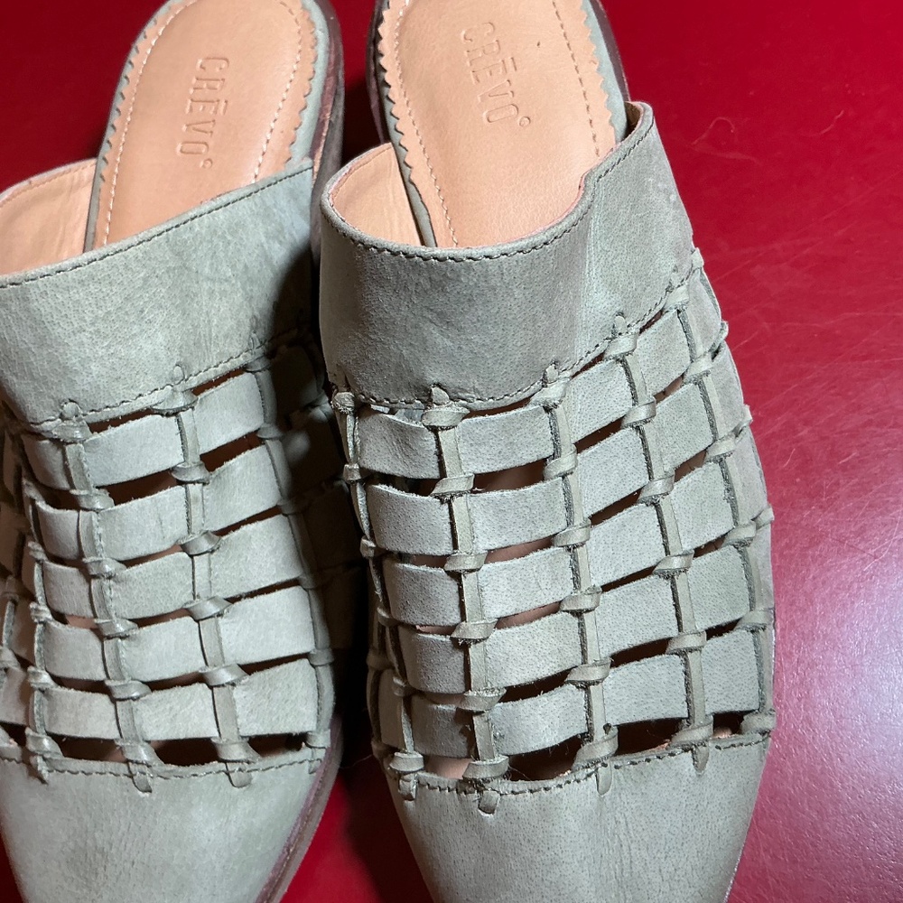 Mule Slides 8 leather woven Sage Green Slip-On Clogs Coastal Boho Resort Crevo - Picture 10 of 15